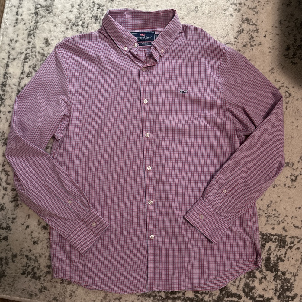 Vineyard Vines Men's Purple Checkered Button Down Shirt
